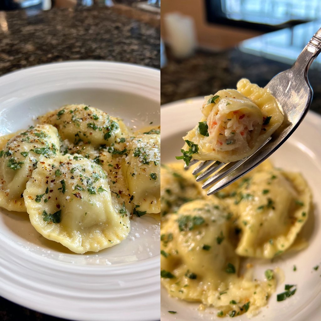 Crab Stuffed Ravioli with Champagne Cream