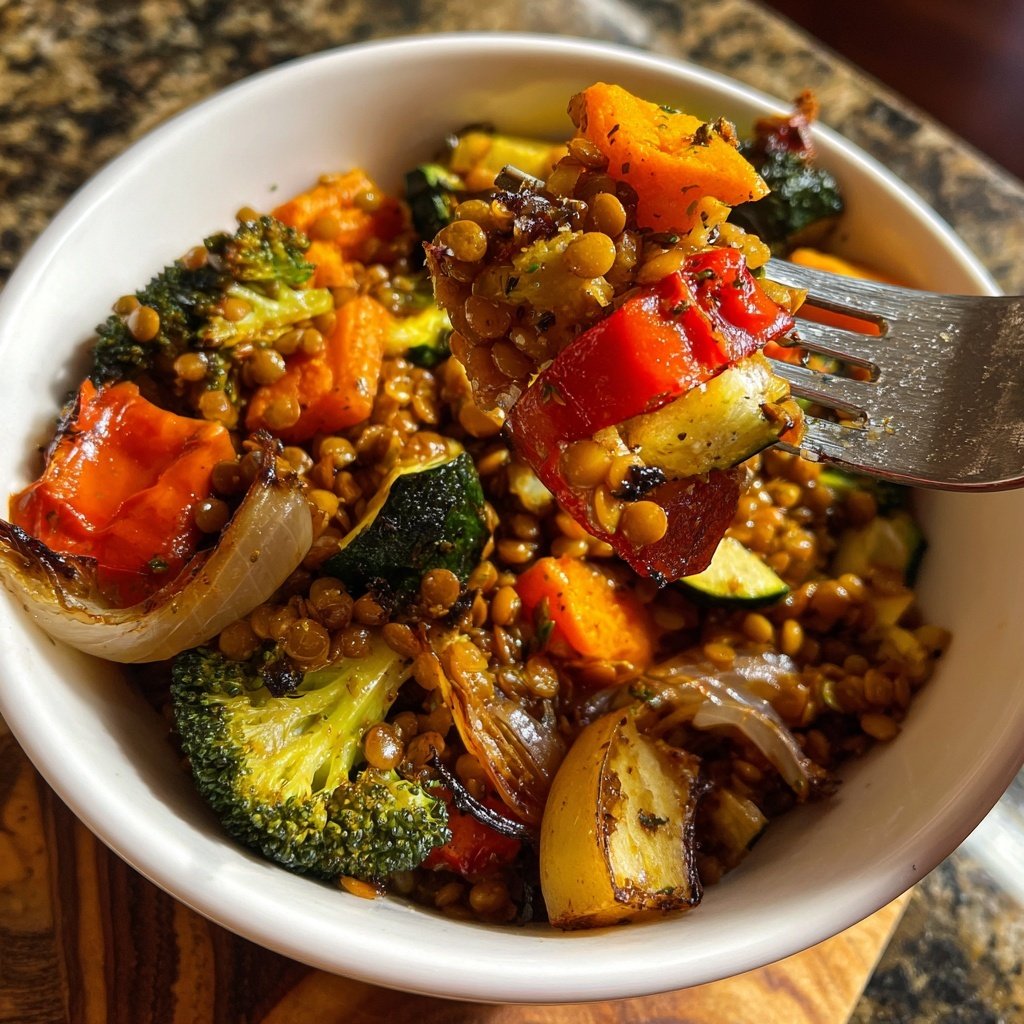 Roasted Veggie Lentil Grain Bowl