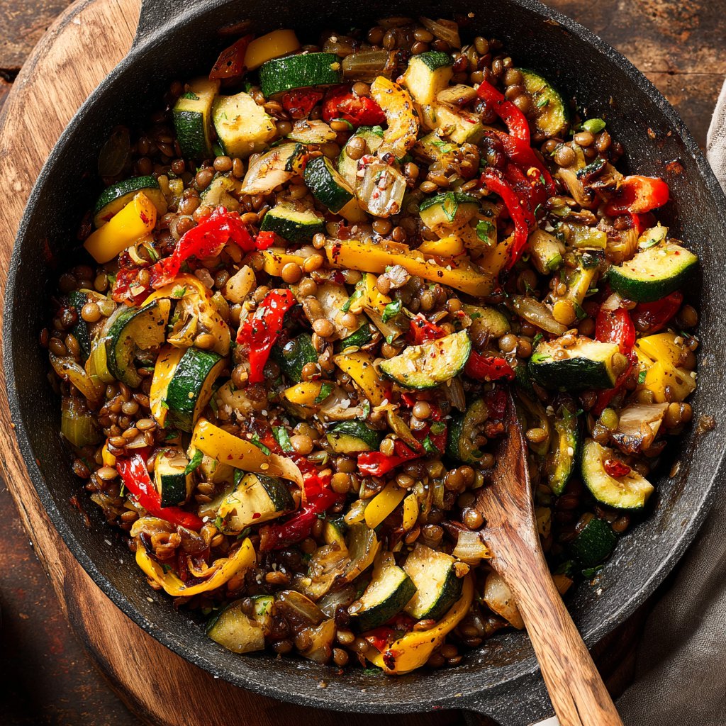 Roasted Veggie Lentil Skillet