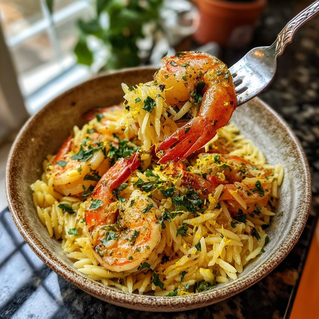 Mediterranean Garlic Shrimp With Orzo